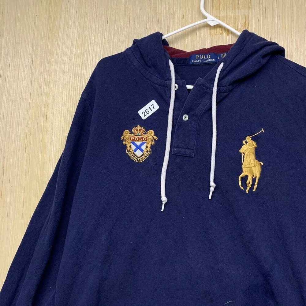 Polo Ralph Lauren Shirt Adult Large Blue Long Sleeve Men's Big Pony Hooded Crest - Picture 10 of 14